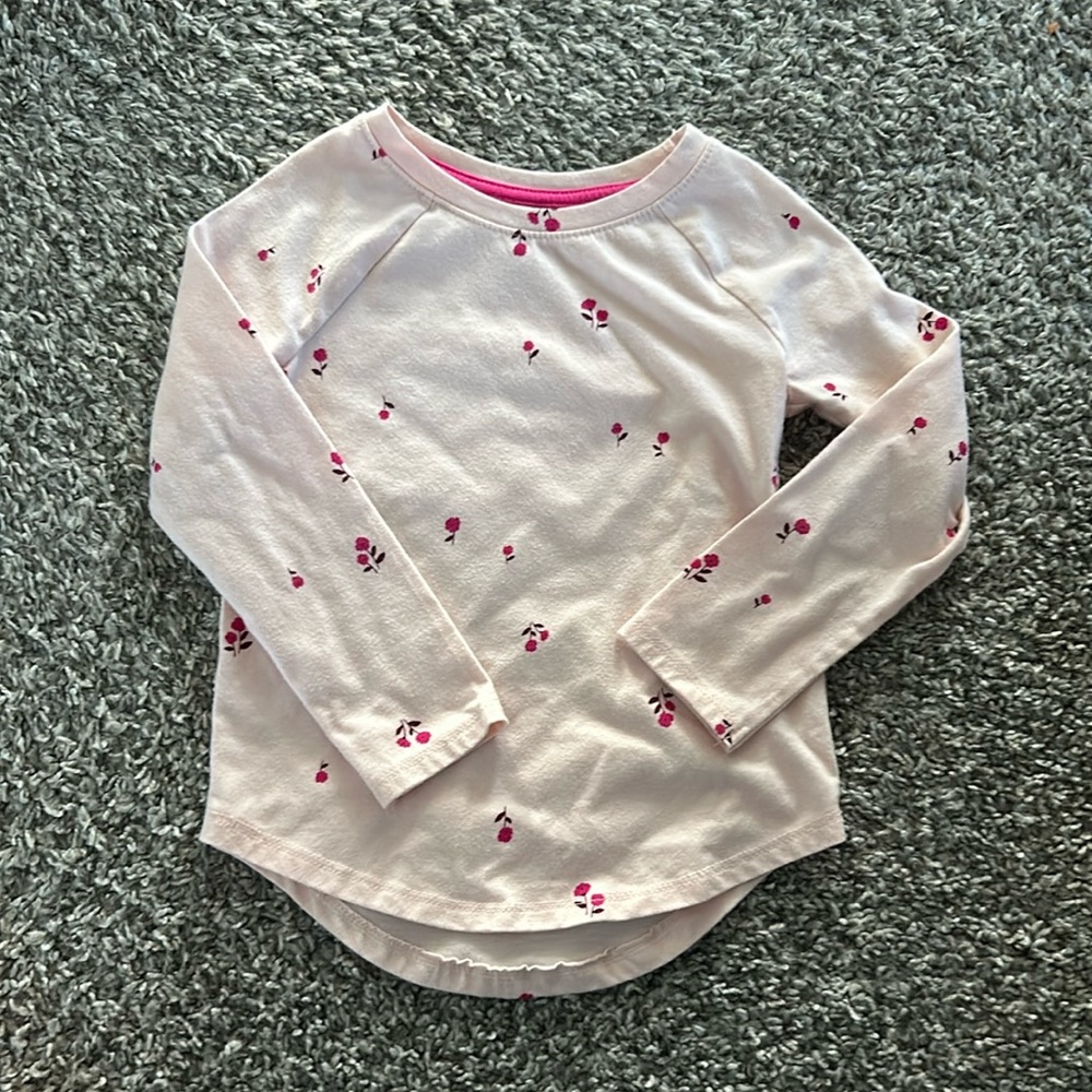 Toddler girl light pink long sleeve T with flower print 4T